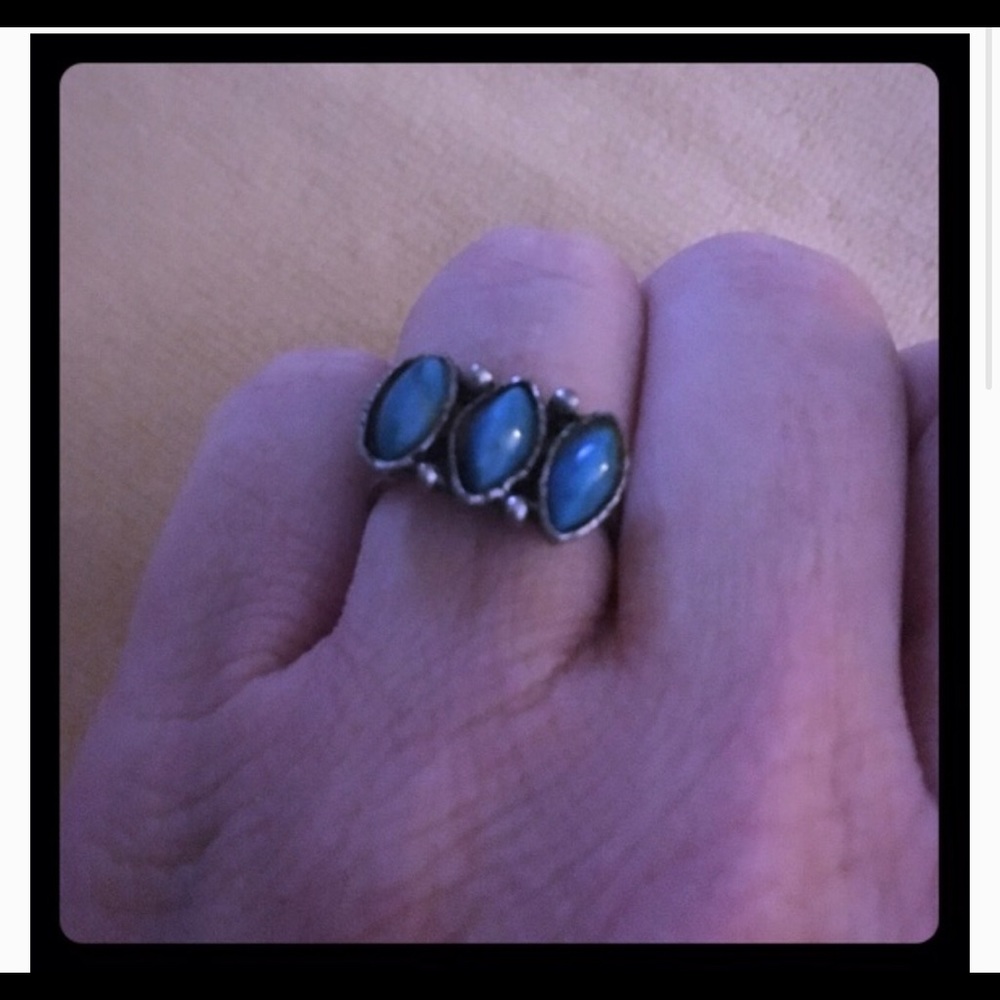 Adjustable Vintage silver turquoise ring